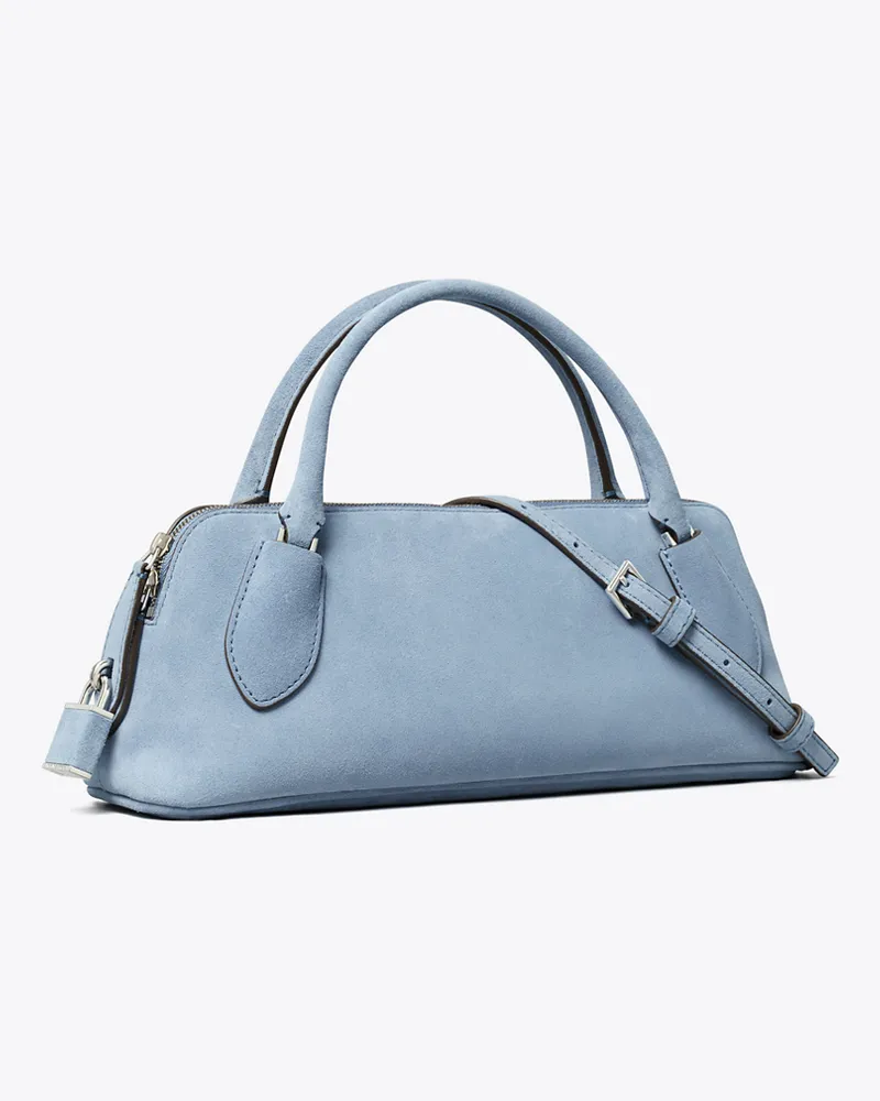 Tory Burch Lock Henkeltasche aus Wildleder Steel