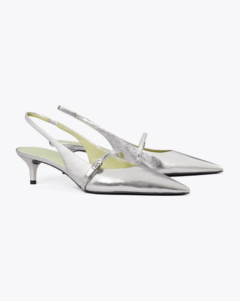 Tory Burch Damen Mary Jane Slingback mit Doppel-T und Schnalle Silver