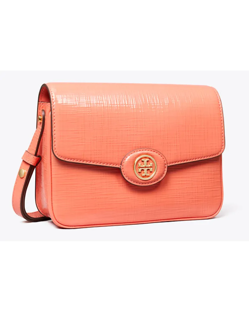 Tory Burch Robinson Crosshatched Convertible Shoulder Bag Coral