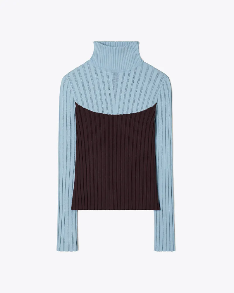 Tory Burch Colorblock Turtleneck Sweater Seafaring