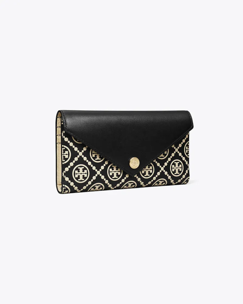 Tory Burch Damen Kontrastierend geprägte Geldbörse im Kuvert-Stil mit T-Monogramm Black