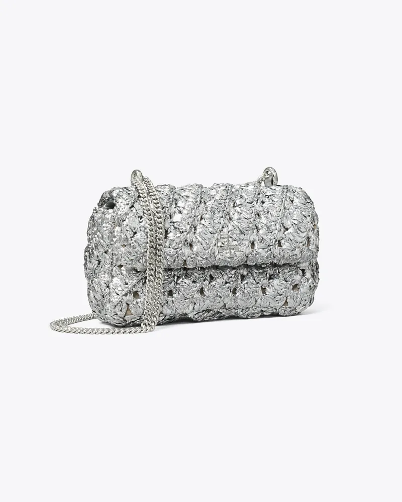 Tory Burch Damen Gewebte Kira Mini Bag mit Umschlag Silver