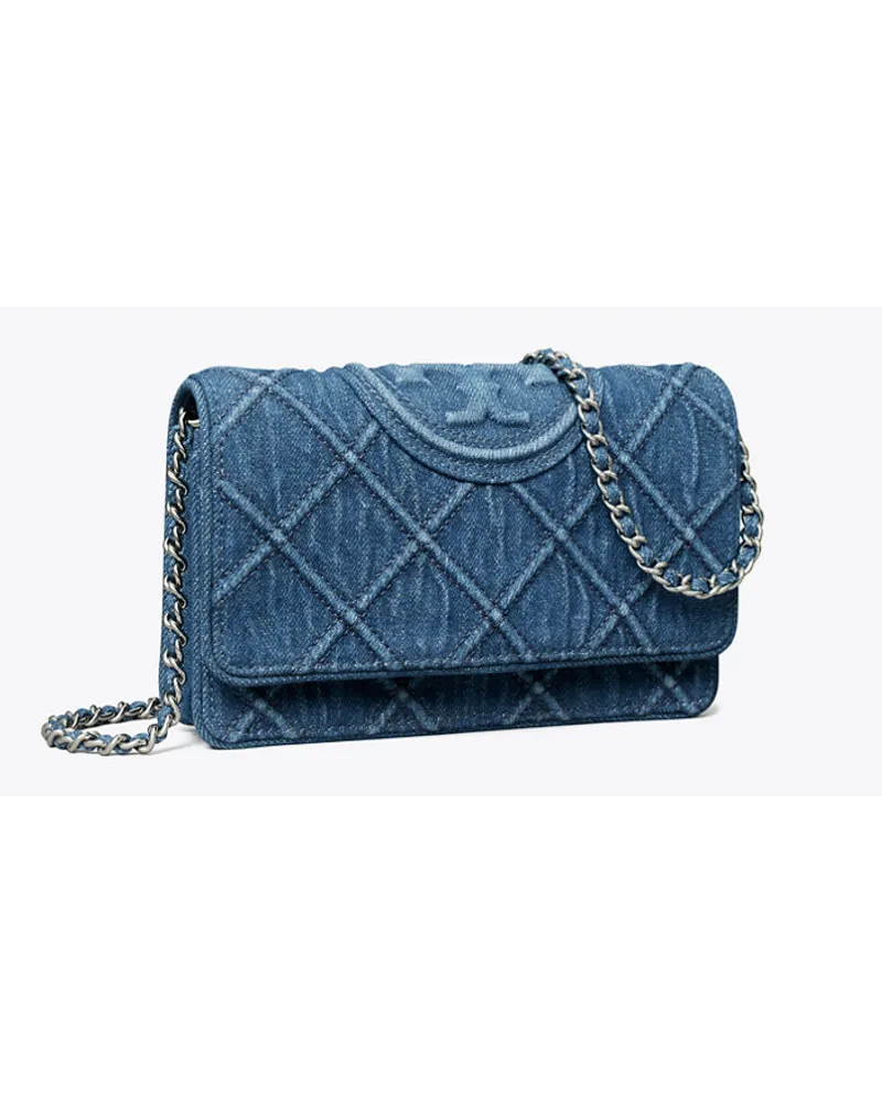 Tory Burch Fleming Soft Denim Chain Wallet Denim