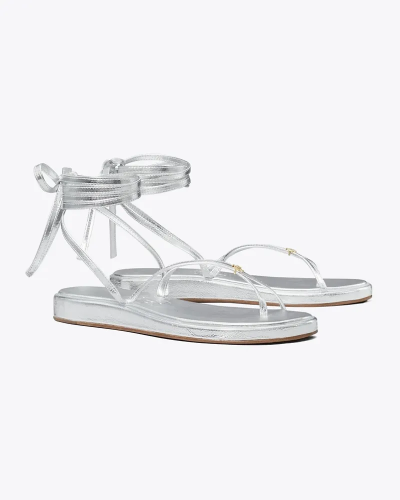 Tory Burch Damen Capri Sandale mit Fesselbändern Silver