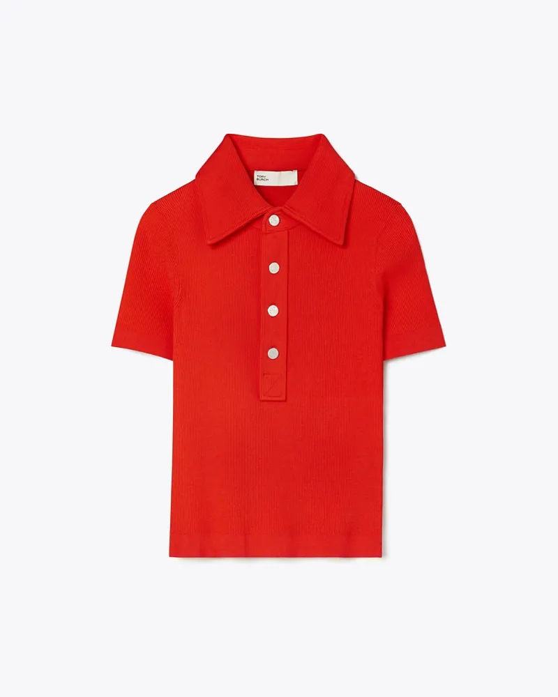 Tory Burch Damen Gerippter Polopullover aus Viskose Blazing
