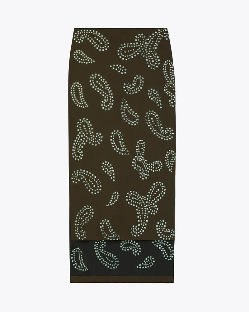 Tory Burch Damen Embellished Viscose Skirt Chocolate