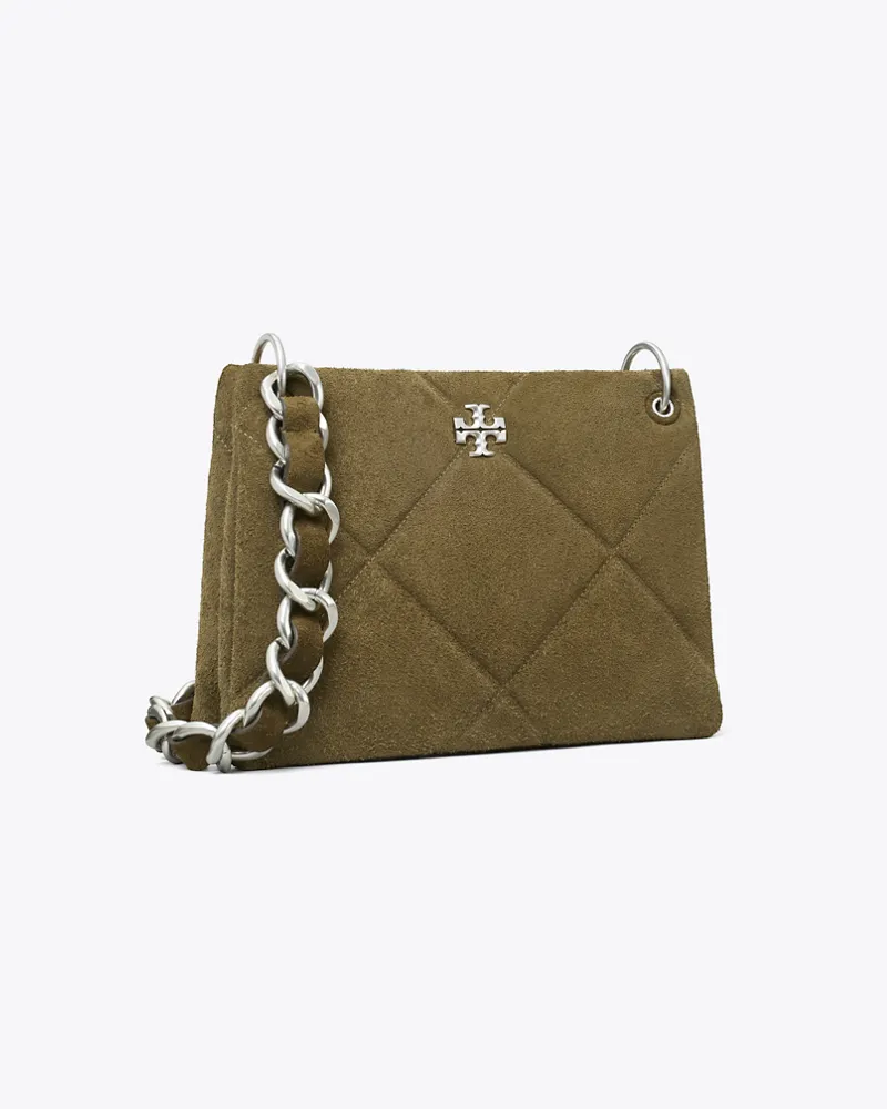 Tory Burch Damen Kleine Kira Schultertasche aus Wildleder mit Rautensteppung Deep
