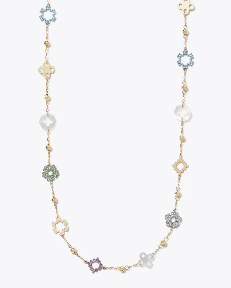 Tory Burch Damen Long Forget Me Not Pavé Necklace Tory