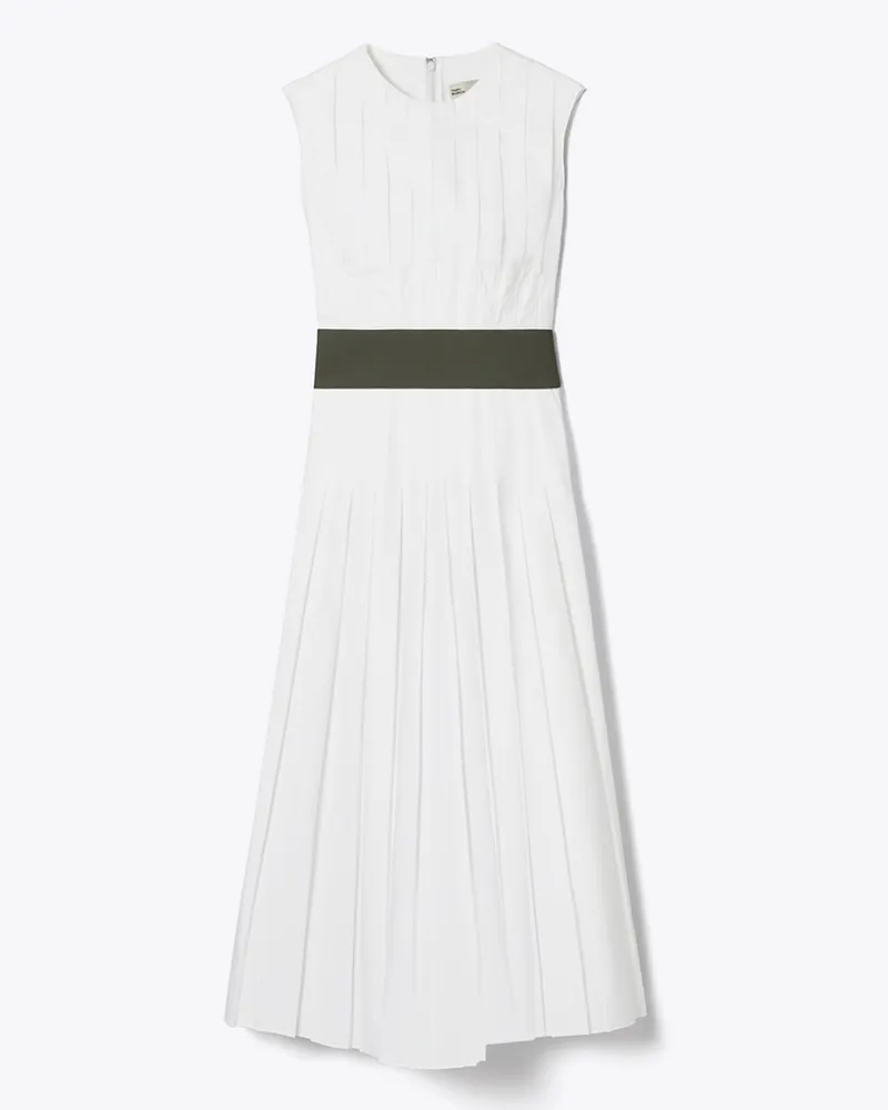 Tory Burch Damen Plissee-Popelinekleid White