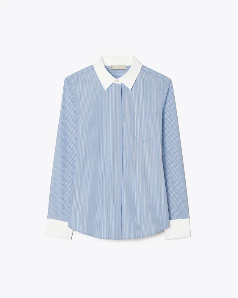 Tory Burch Damen Gestreiftes Button-down-Hemd Blue
