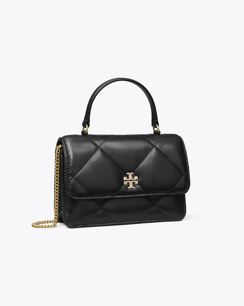 Tory Burch Damen Mini Kira Diamond Quilt Pavé Logo Top-Handle Crossbody Black