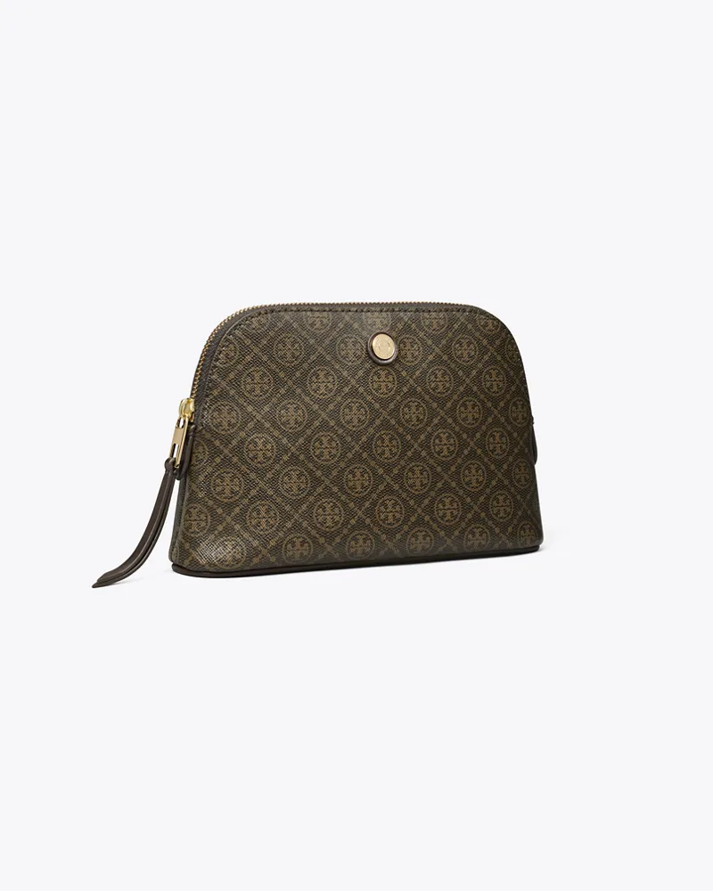 Tory Burch Damen Kleines Dome Kosmetiketui aus beschichtetem Canvas mit T-Monogramm French