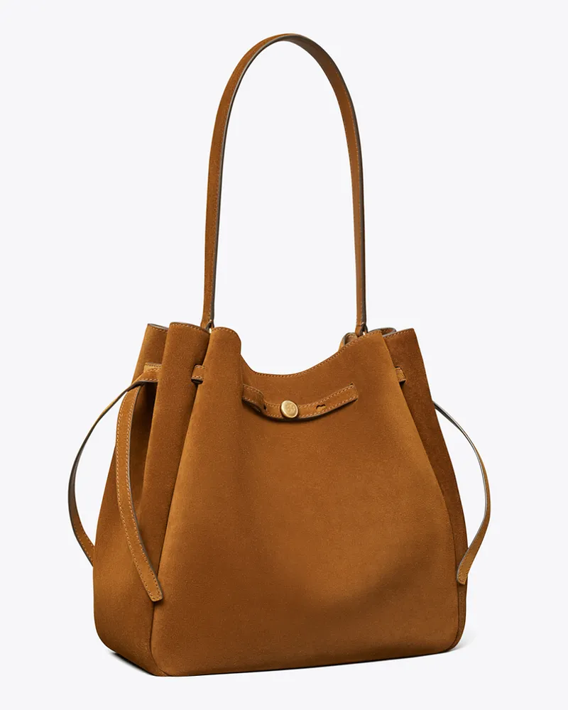 Tory Burch Damen Große Romy Bucket Bag aus Wildleder Cognac