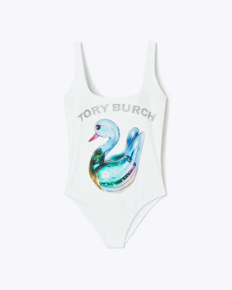 Tory Burch Damen Lucky Duck Badeanzug White
