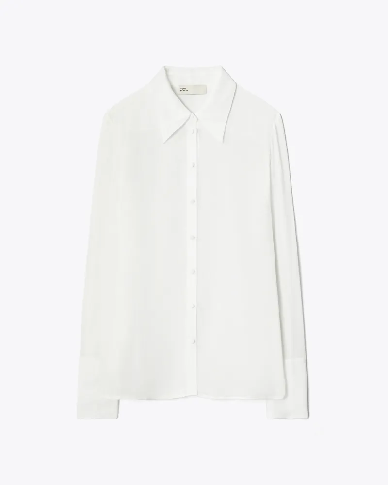 Tory Burch Damen Viskosehemd mit Manschetten Marshmallow