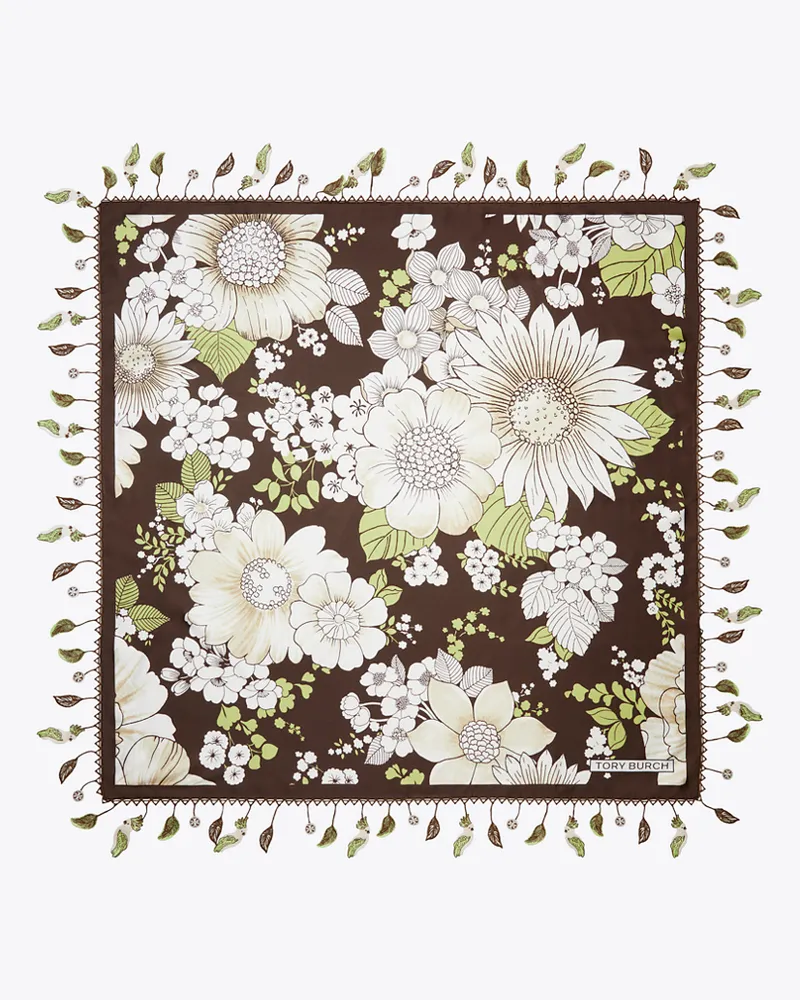 Tory Burch Damen Floral Silk Square Scarf Green