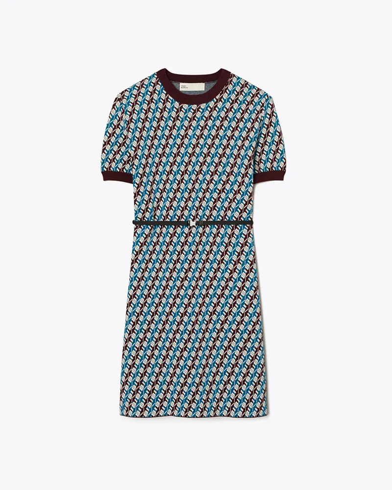 Tory Burch Damen Jacquard-Pulloverkleid Aqua