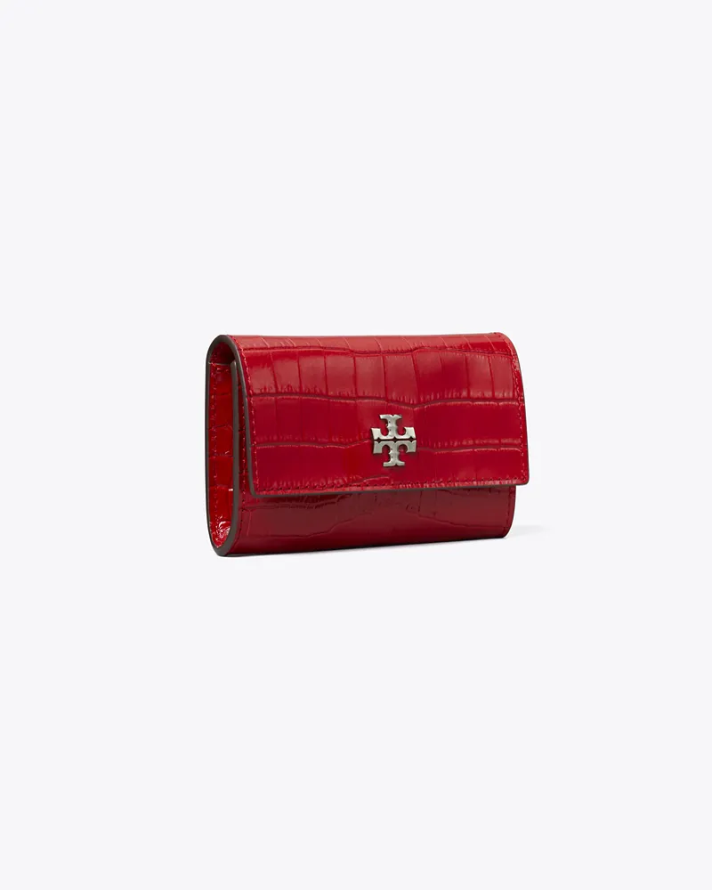 Tory Burch Damen Kira Kartenetui mit Krokoprägung und Überschlag Red