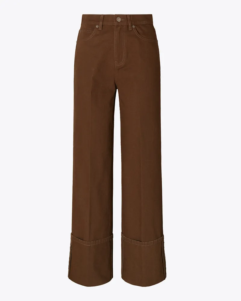 Tory Burch Damen Cuffed Straight-Leg Jean Brown