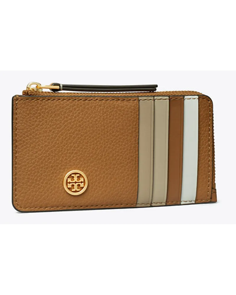 Tory Burch Robinson Pebbled Top-Zip Card Case Tiger's