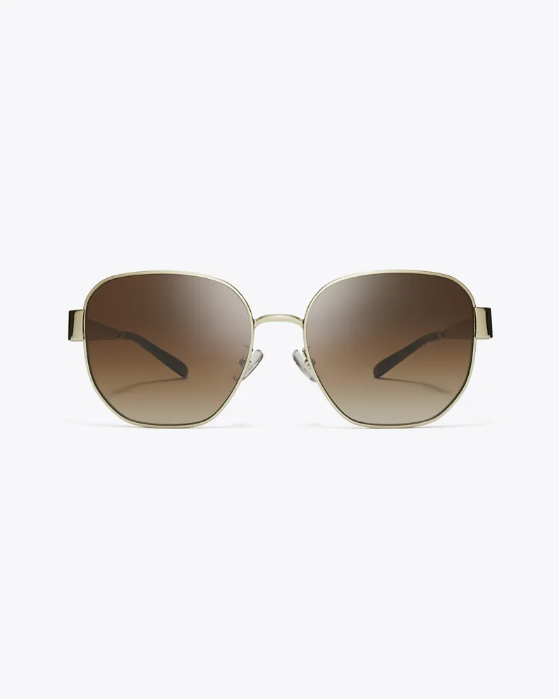 Tory Burch Damen Quadratische Miller Sonnenbrille aus Metall Shiny