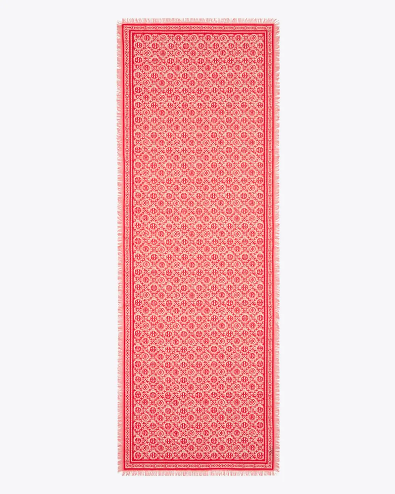 Tory Burch Länglicher Schal mit T-Monogramm und Blumenmuster Red