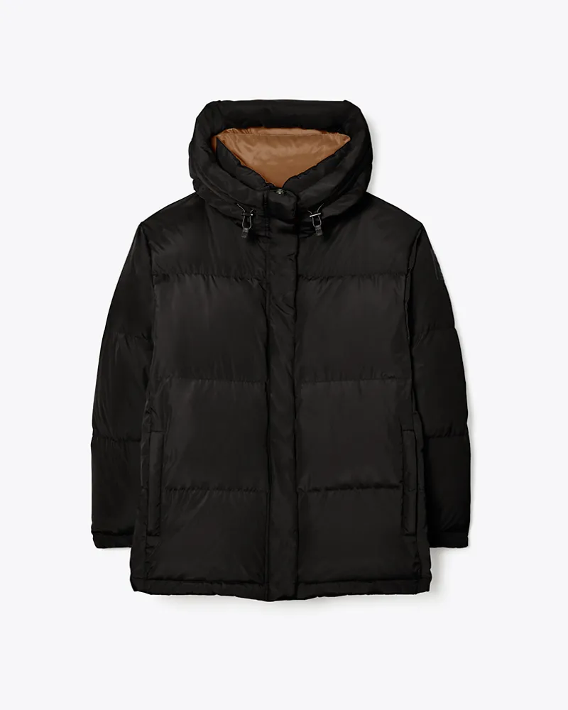 Tory Burch Damen Oversize-Daunenjacke mit Kapuze Black