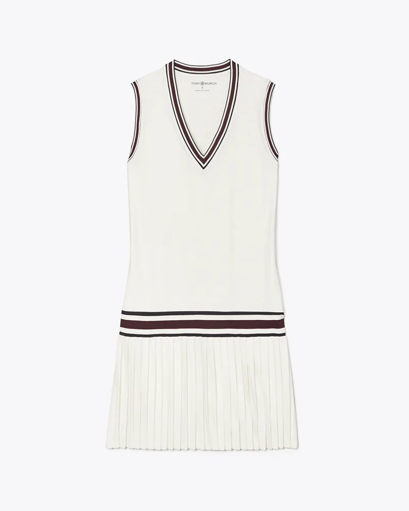 Tory Burch Damen Performance-Tenniskleid mit V-Ausschnitt in Weiß Snow