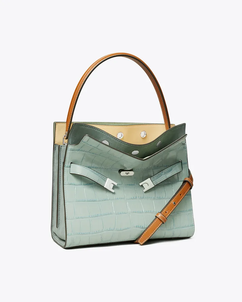 Tory Burch Damen Kleine Lee Radziwill Double Bag mit Krokoprägung Blue