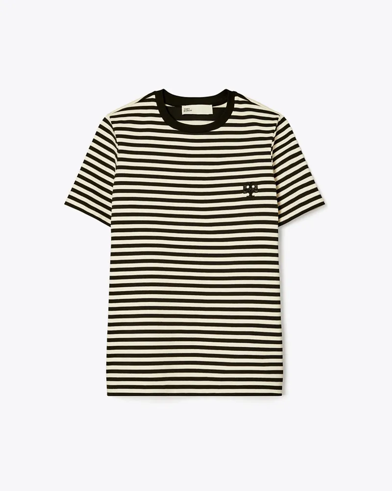 Tory Burch Damen T-Shirt mit gesticktem Logo in Schwarz Black