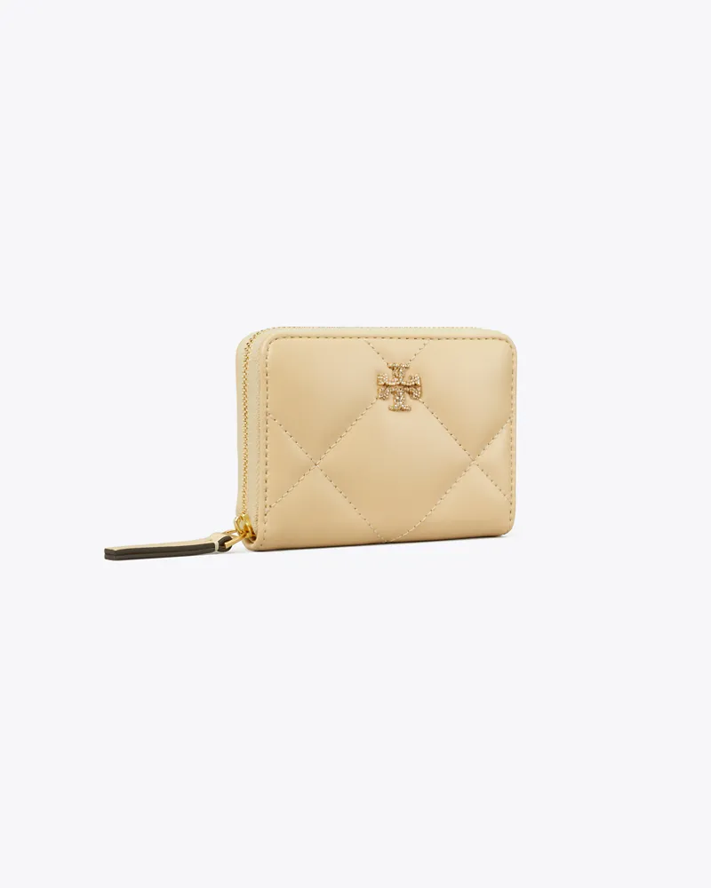 Tory Burch Damen Kleine Kira Geldbörse mit Pavé-Logo, Rautensteppung und Reißverschluss Vanilla
