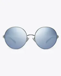 Tory Burch Eleanor Metal Round Sunglasses Shiny