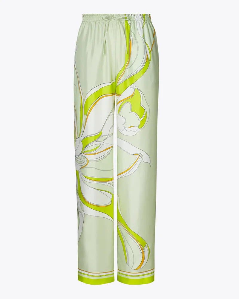 Tory Burch Damen Bedruckte Seidenhose Chartreuse