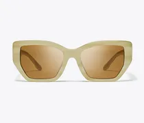 Damen Geometrische Kira Oversize-Sonnenbrille in Steppoptik in Weiß/Braun