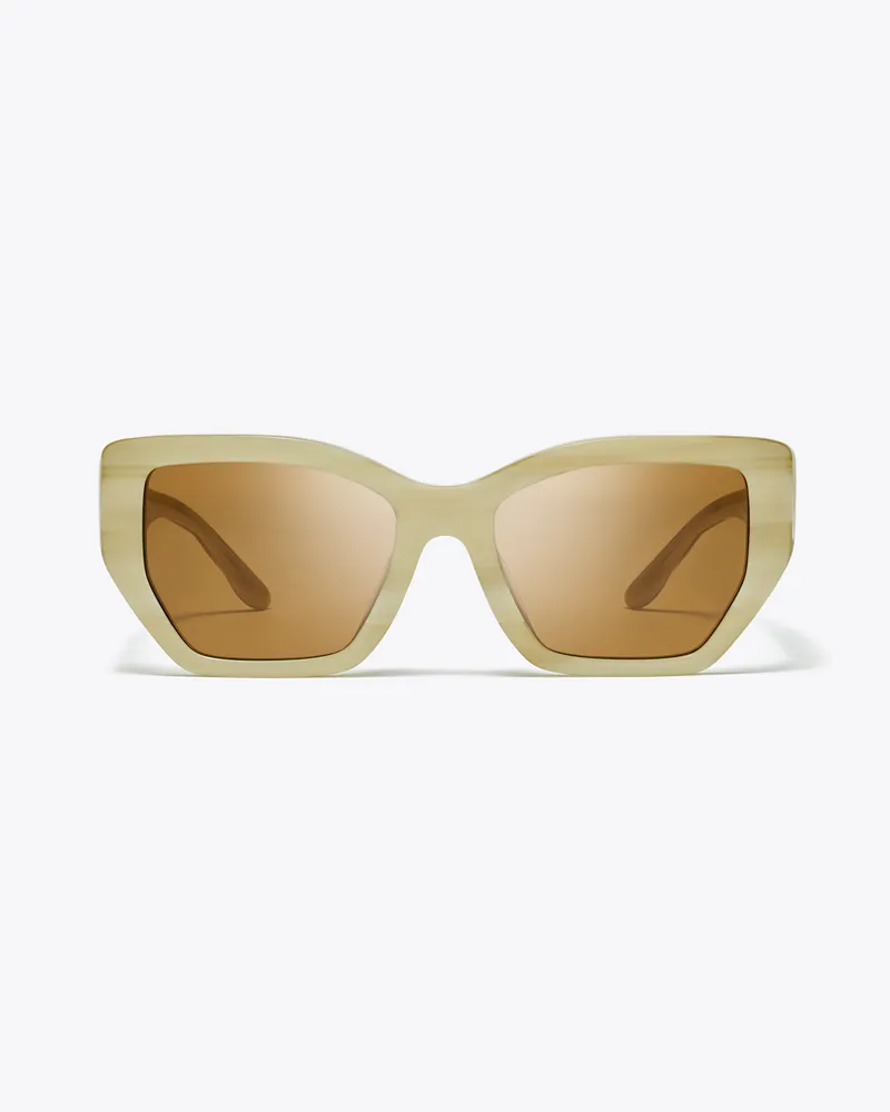 Tory Burch Damen Geometrische Kira Oversize-Sonnenbrille in Steppoptik in Weiß/Braun Ivory