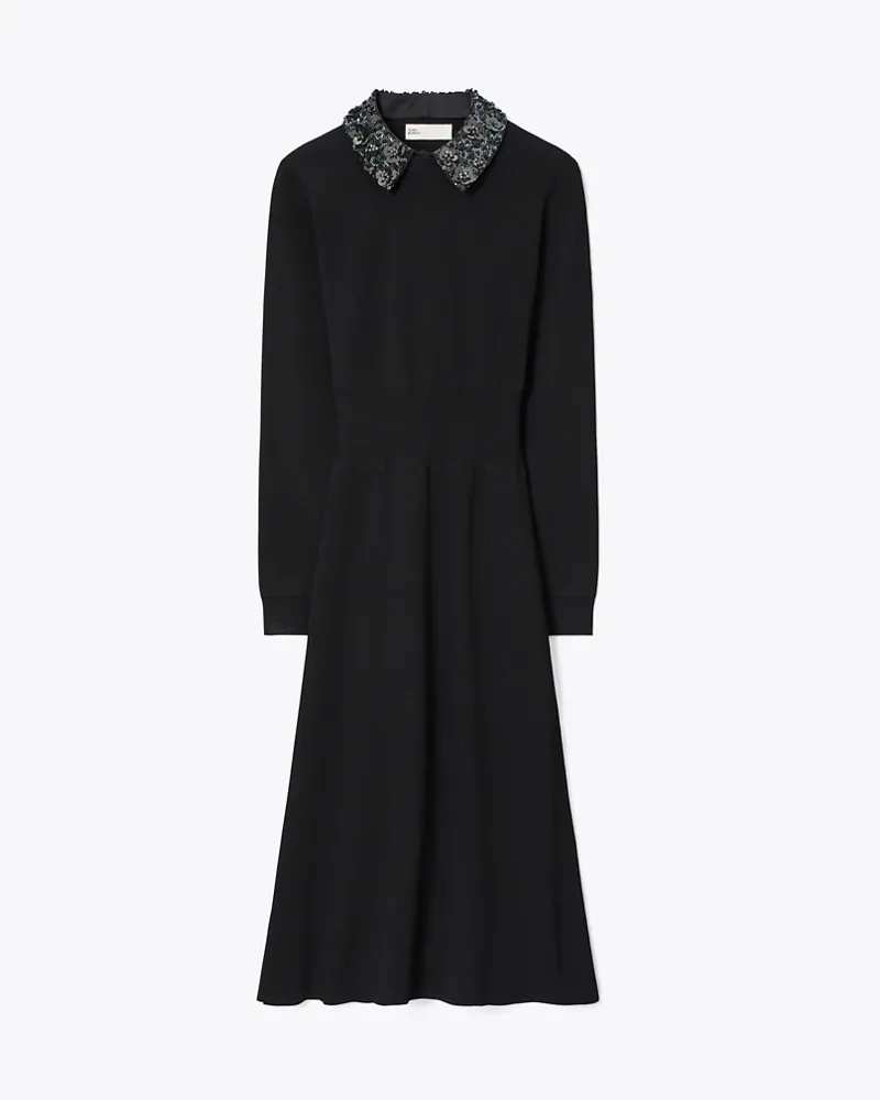Tory Burch Kleid aus Viskose mit verziertem Kragen Black