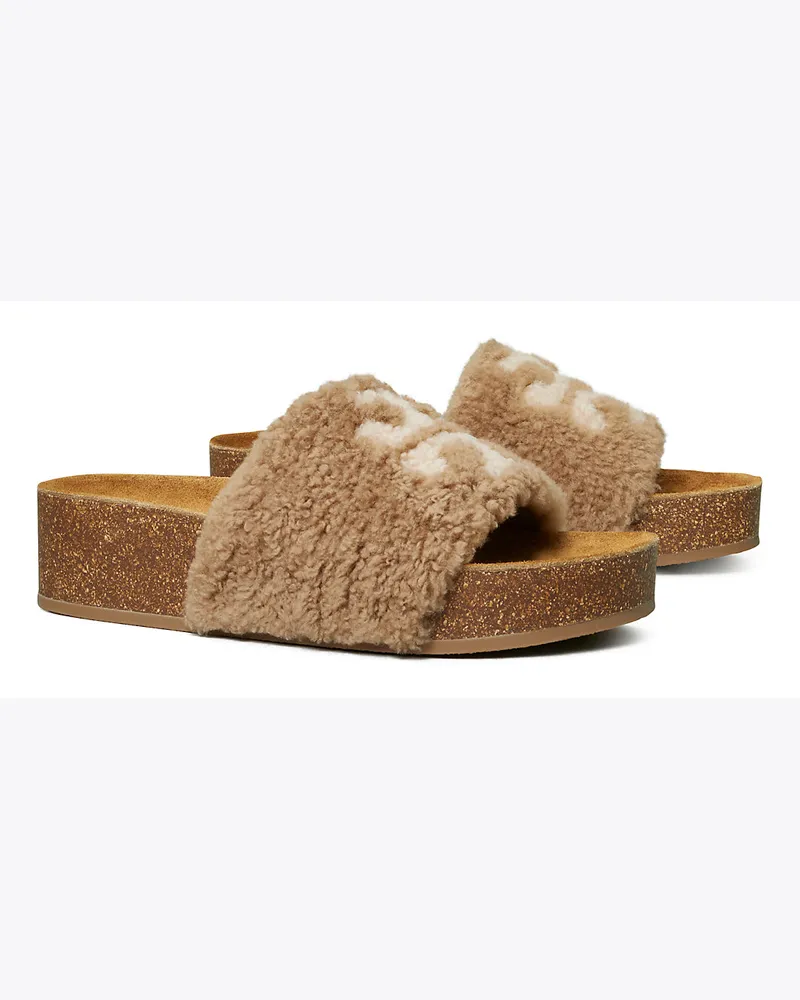 Tory Burch Flatform Aus Lammfell Mit Doppel-T Almond