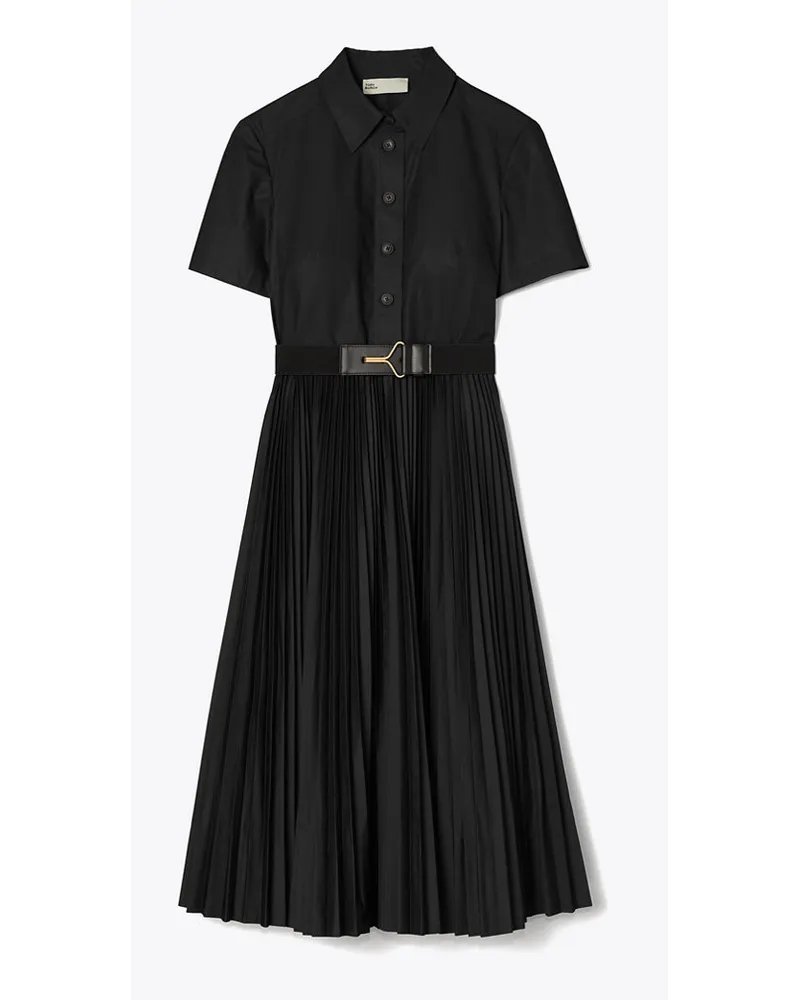 Tory Burch Poplin Pleated Shirtdress Black