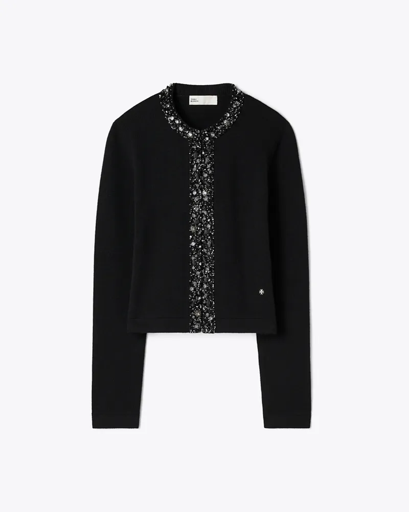 Tory Burch Verzierter Kendra Cardigan aus Wolle Black