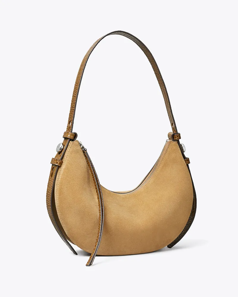 Tory Burch Romy Half Moon Tasche aus Wildleder Stone