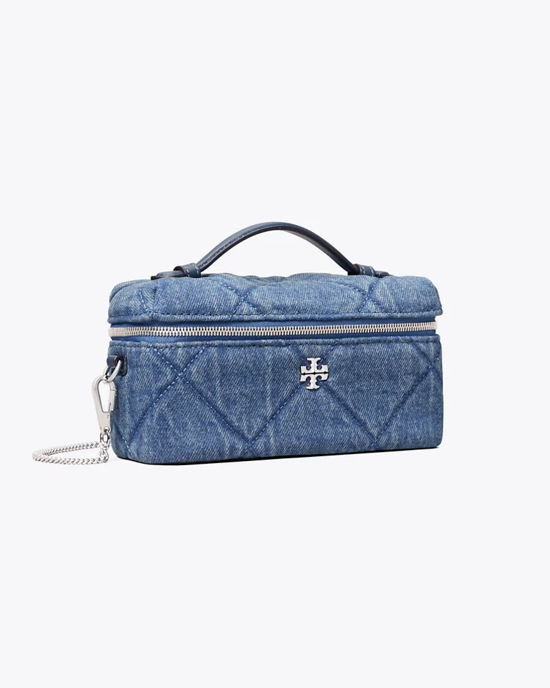 Tory Burch Damen Kira Kosmetiktasche aus Denim mit Rautensteppung Blue