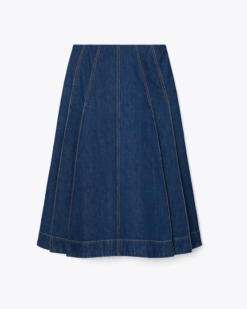 Tory Burch Damen Jeansrock mit Falten Dark