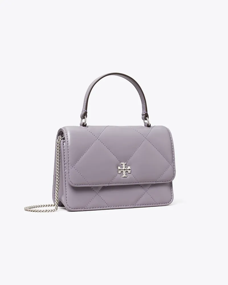 Tory Burch Damen Kira Mini-Geldbörse mit Rautensteppung, Tragegriff oben und Kette Lavender