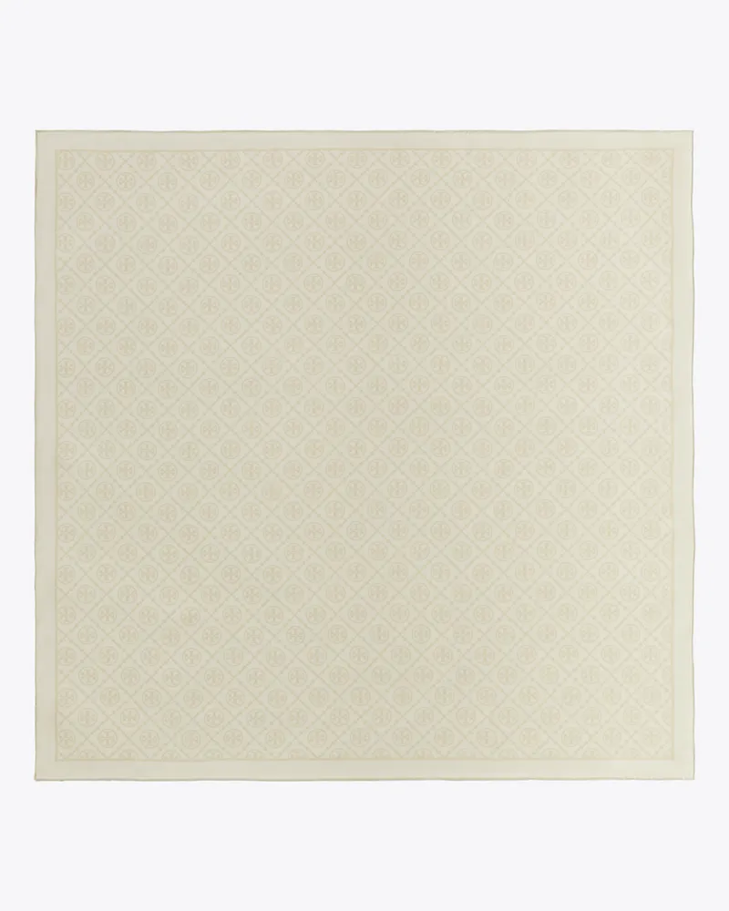 Tory Burch Damen Doppelseitiges, quadratisches Seidentuch mit T-Monogramm Camel