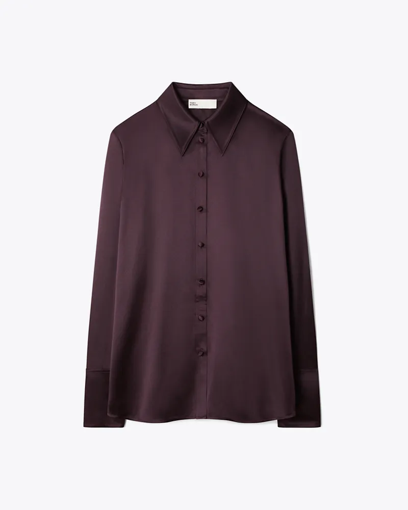 Tory Burch Damen Cuffed Silk Shirt Dark