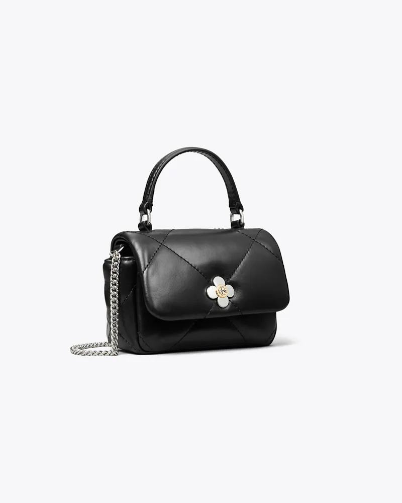 Tory Burch Damen Mini Kira Clover Geldbörse mit Rautensteppung und Kette Black