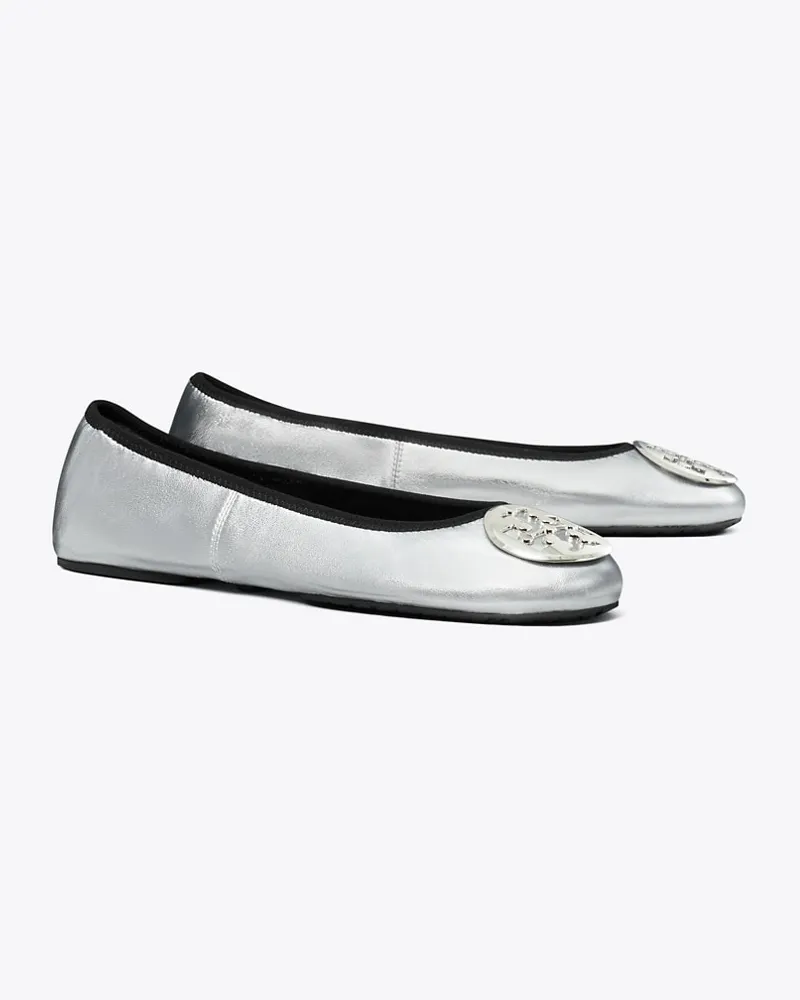 Tory Burch Reva Travel Ballerina Silver