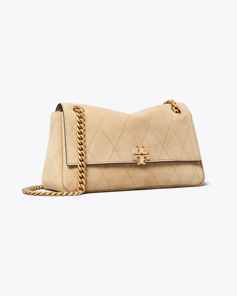 Tory Burch Damen Kleine, gesteppte Charlie Schultertasche aus Wildleder Stone