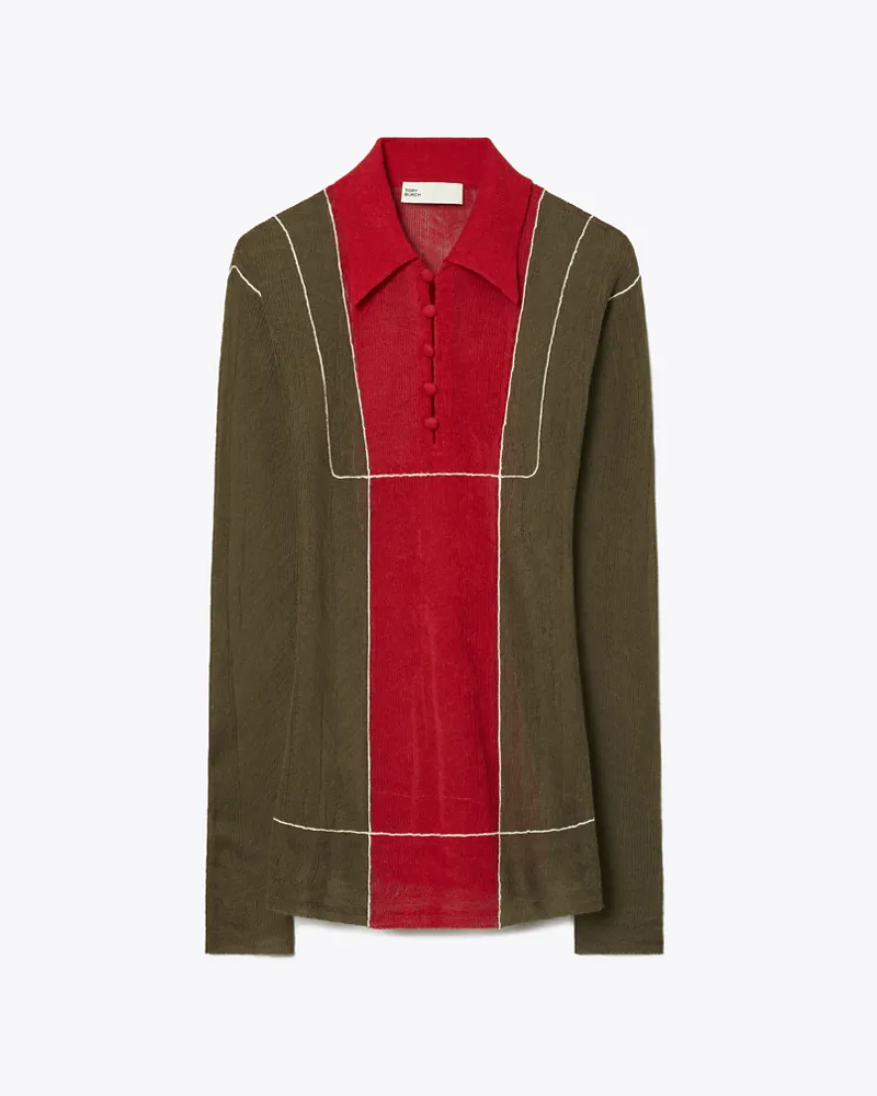 Tory Burch Damen Colorblock-Pullover aus Wolle Olive