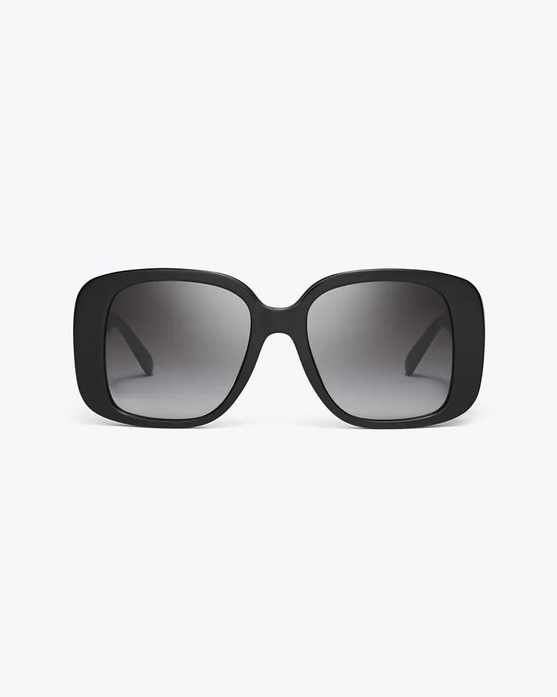 Tory Burch Damen Quadratische Oversize-Sonnenbrille mit Piercingdetail Black
